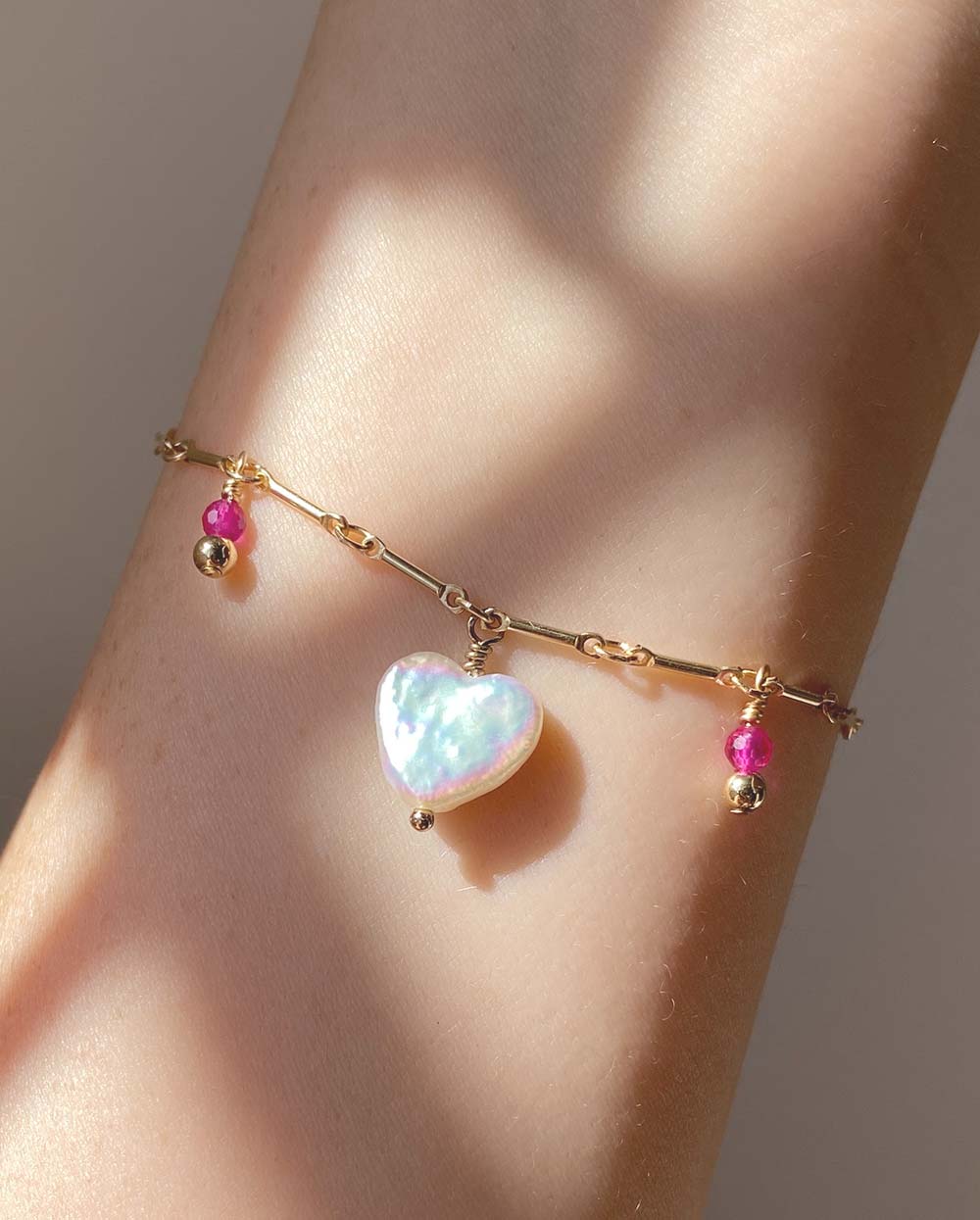 Gemstone Heart Charm Bracelet