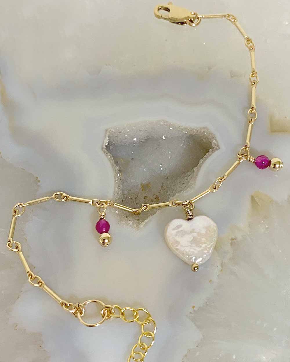 Gemstone Heart Charm Bracelet