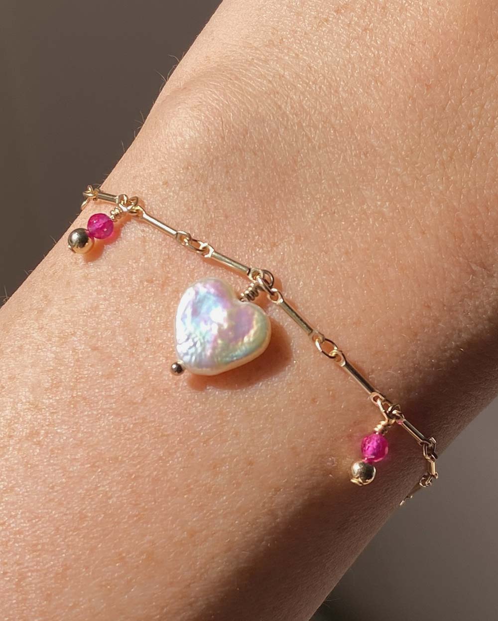 Gemstone Heart Charm Bracelet