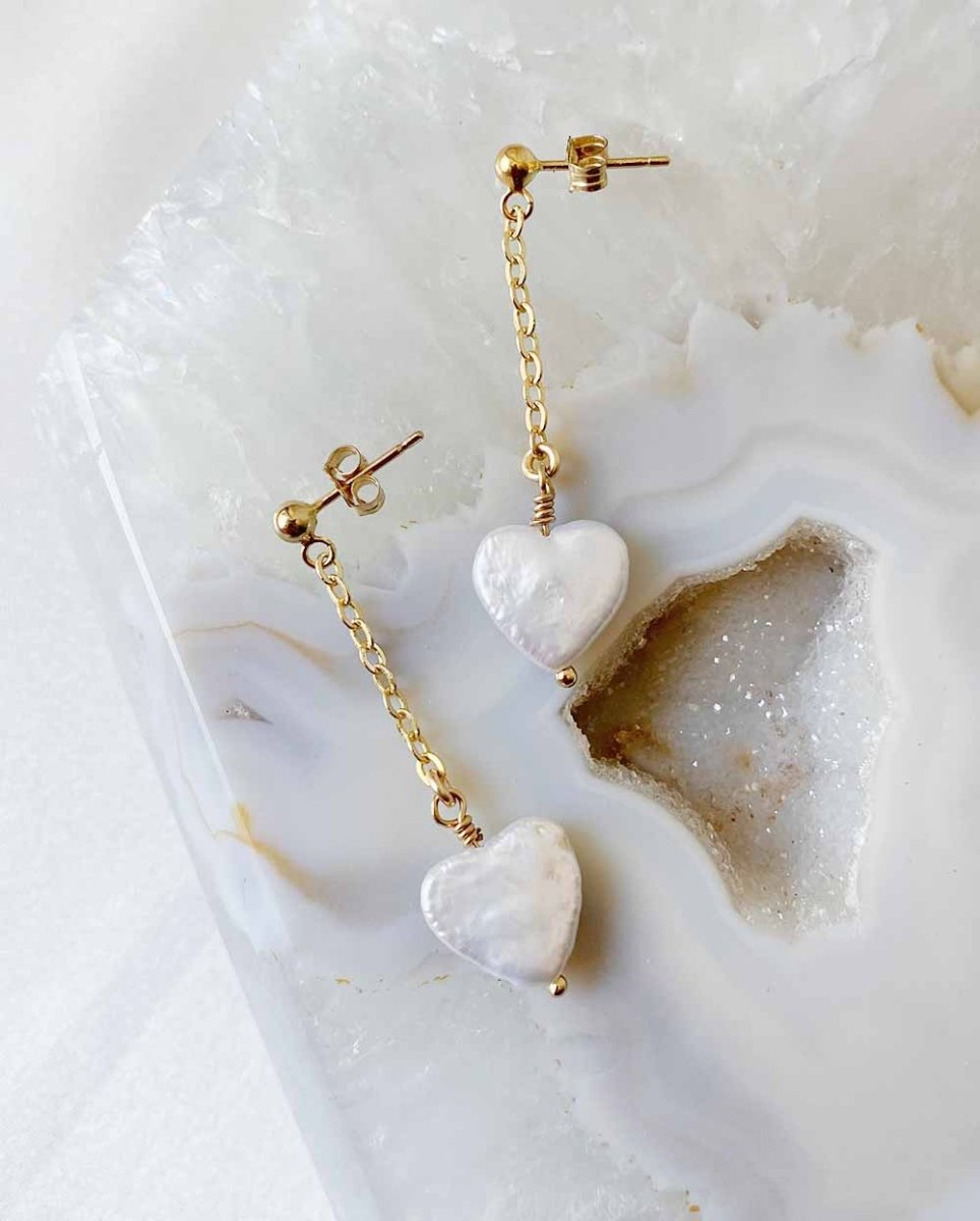 Heart and sale pearl earrings