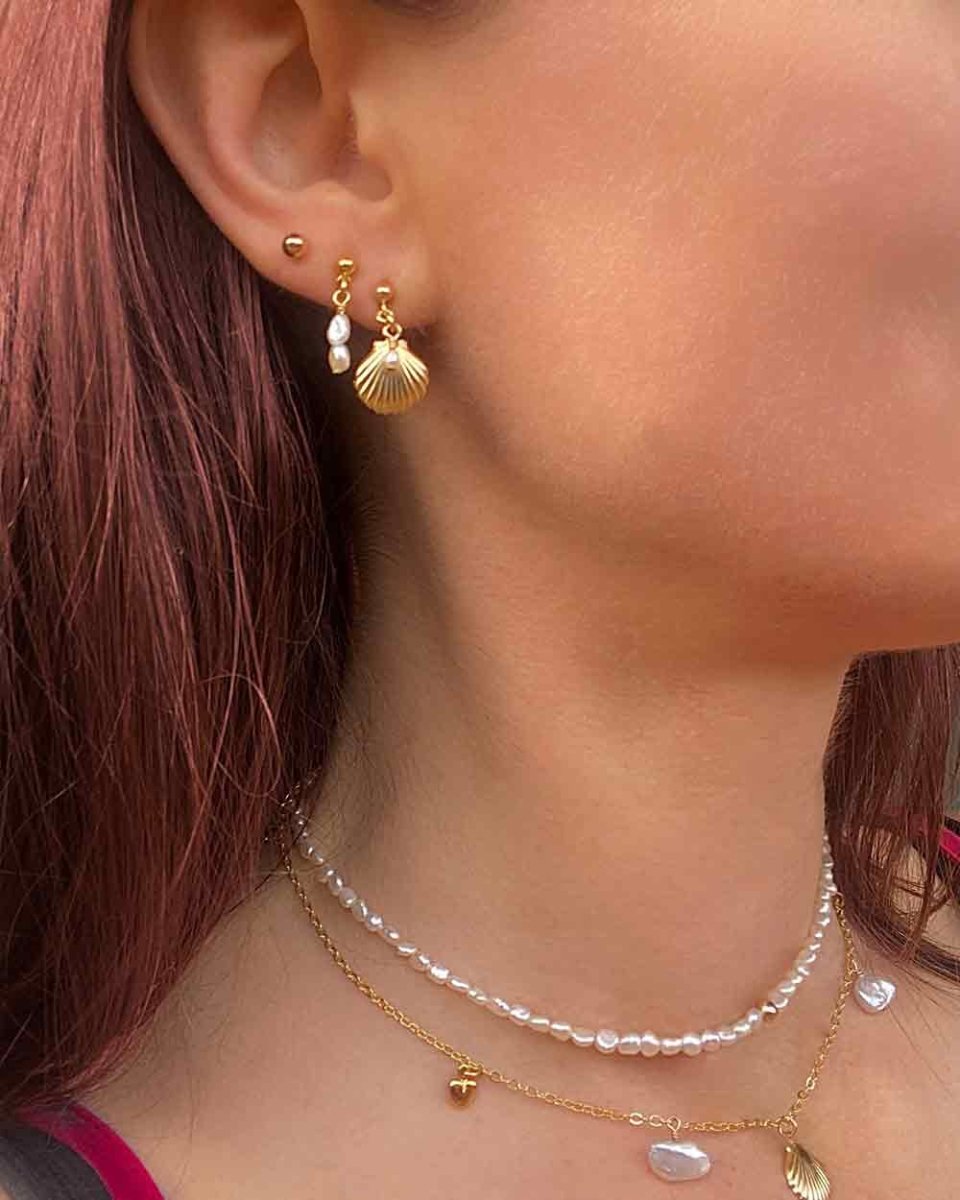 14k Gold Plated Sterling Silver Post outlet Shell Pearl Drop Earrings